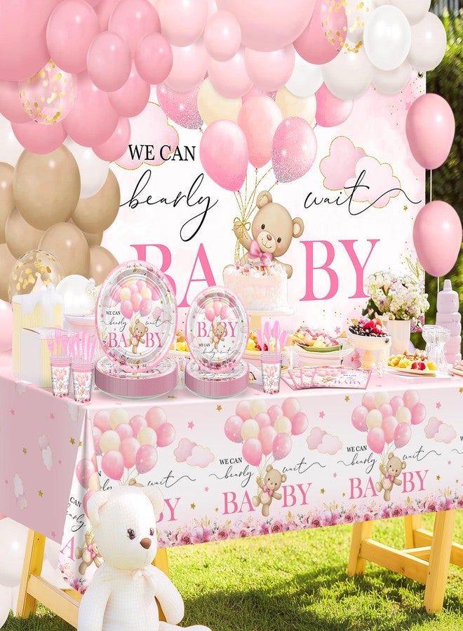Lecheme 270 Pcs Pink We Can Bearly Wait Baby Shower Decorations: Bear Baby Shower Banner Disposable Bear Plates Napkins Cups Tablecloth Balloons for Girl, Serve 24 - Image 4